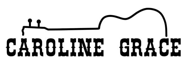 Caroline Grace logo - All caps black text "CAROLINE GRACE" with clipart guitar above the name.